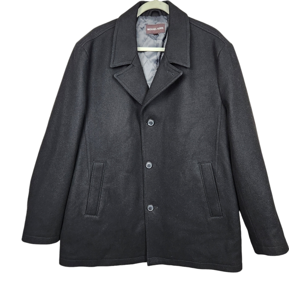 Michael Kors Black Wool Blend Single Breasted Top Coat Men's Size XL